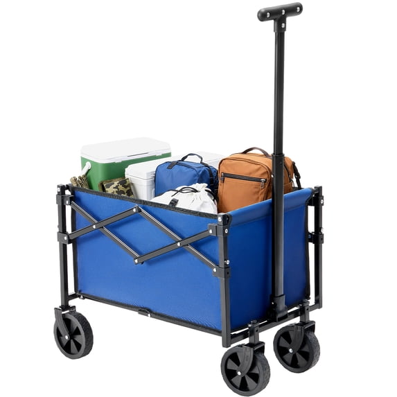 edx Collapsible Folding Wagon Cart, Lightweight Portable Garden Wagon with All-Terrain Wheels for Camping, Sports, Shopping, Blue