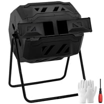 edx 43 Gal Dual Chamber Compost Bin with Tumbling Design & Sliding Doors, Outdoor Garden Waste Recycling Tumbler for Organic Composting,Black