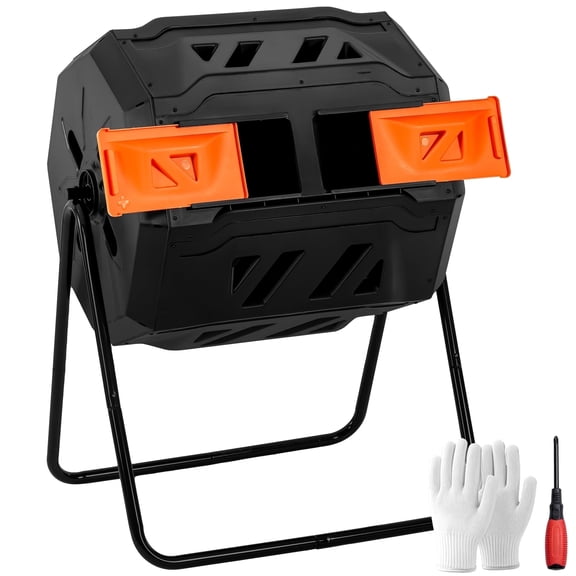 edx 43 Gal Dual Chamber Compost Bin with Tumbling Design & Sliding Doors, Outdoor Garden Waste Recycling Tumbler for Organic Composting,Orange