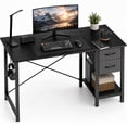 thumbnail image 1 of edx 47” Home Office Computer Desk with 2 Fabric Drawers, Storage Shelf, X-Frame Support, Spacious Computer Workstation Writing and Study Desk,Black Grain, 1 of 9