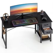 edx Computer Desk with Drawer 47 Inch PC Table Study Desk with 2-Tier Drawers Storage Shelf Headphone Hook, Modern Simple Style Laptop Desk for Bedroom,Black Grain