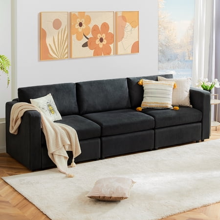 edx Convertible Modular Sectional Sofa, 3 Seat L Shaped Modern Sofa Couch Bed, Dark Grey