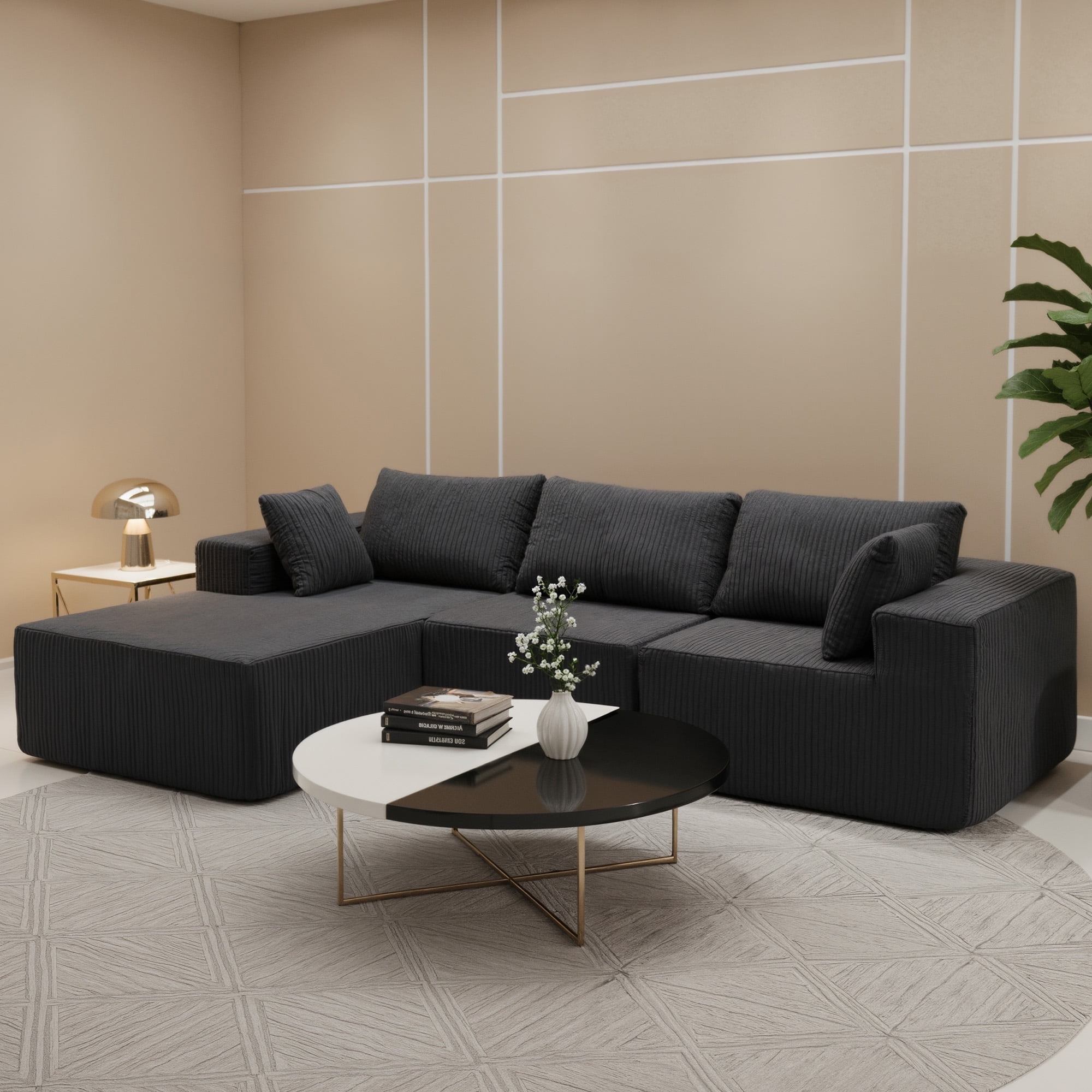 edx Convertible Sectional Couches Comfy Fluffy 4 Seat Memory Foam Sectional Sofa Upholstered Couches for Living Room Bedroom,No Assembly Required, Left Facing Chaise Dark Grey