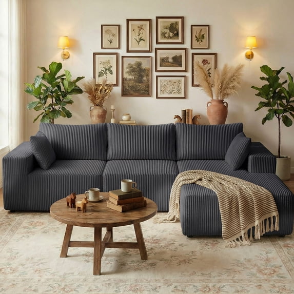 edx 108" Convertible Sectional Couches Comfy Fluffy 4 Seat Memory Foam Sectional Sofa Upholstered Couches for Living Room Bedroom,No Assembly Required,(Right Facing Chaise)Dark Grey