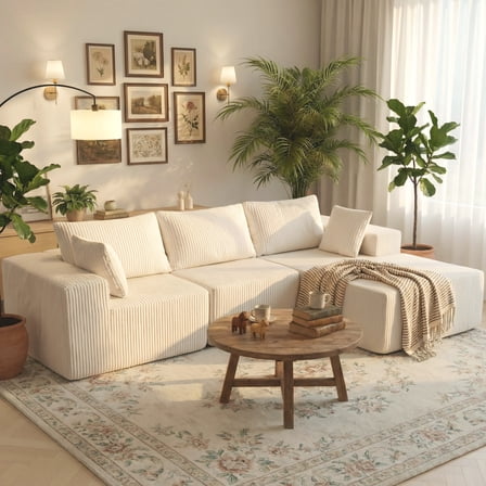 edx 108" Convertible Sectional Couches Comfy Fluffy 4 Seat Memory Foam Sectional Sofa Upholstered Couches for Living Room Bedroom,No Assembly Required,(Right Facing Chaise) Beige