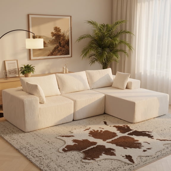 edx 108" Convertible Sectional Couches Comfy Fluffy 4 Seat Memory Foam Sectional Sofa Upholstered Couches for Living Room Bedroom,No Assembly Required,(Right Facing Chaise) Beige