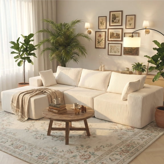 edx 108" Convertible Sectional Couches Comfy Fluffy 4 Seat Memory Foam Sectional Sofa Upholstered Couches for Living Room Bedroom,No Assembly Required,(Left Facing Chaise) Beige