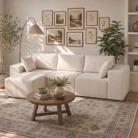 edx 108" Convertible Sectional Couches Comfy Fluffy 4 Seat Memory Foam Sectional Sofa Upholstered Couches for Living Room Bedroom,No Assembly Required,(Left Facing Chaise) Beige