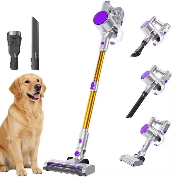 edx Cordless Stick Vacuum Cleaner, 3-in-1 Stick Lightweight Vacuum for Pet Hair Carpet Floor Home, Purple-Yellow