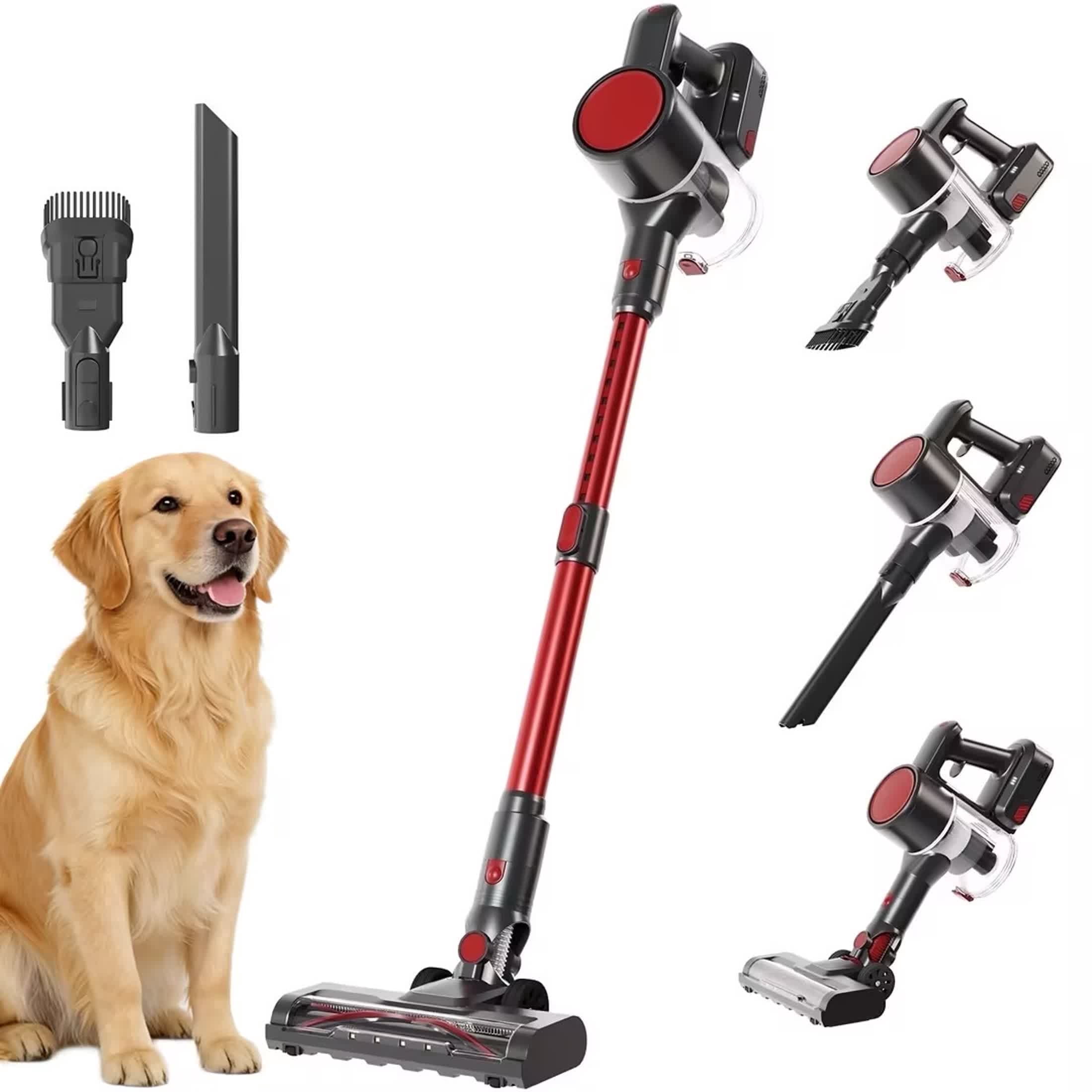 edx Cordless Vacuum Cleaner,3-in-1 Stick Lightweight Vacuum for Pet Hair Carpet Floor, Black-Red