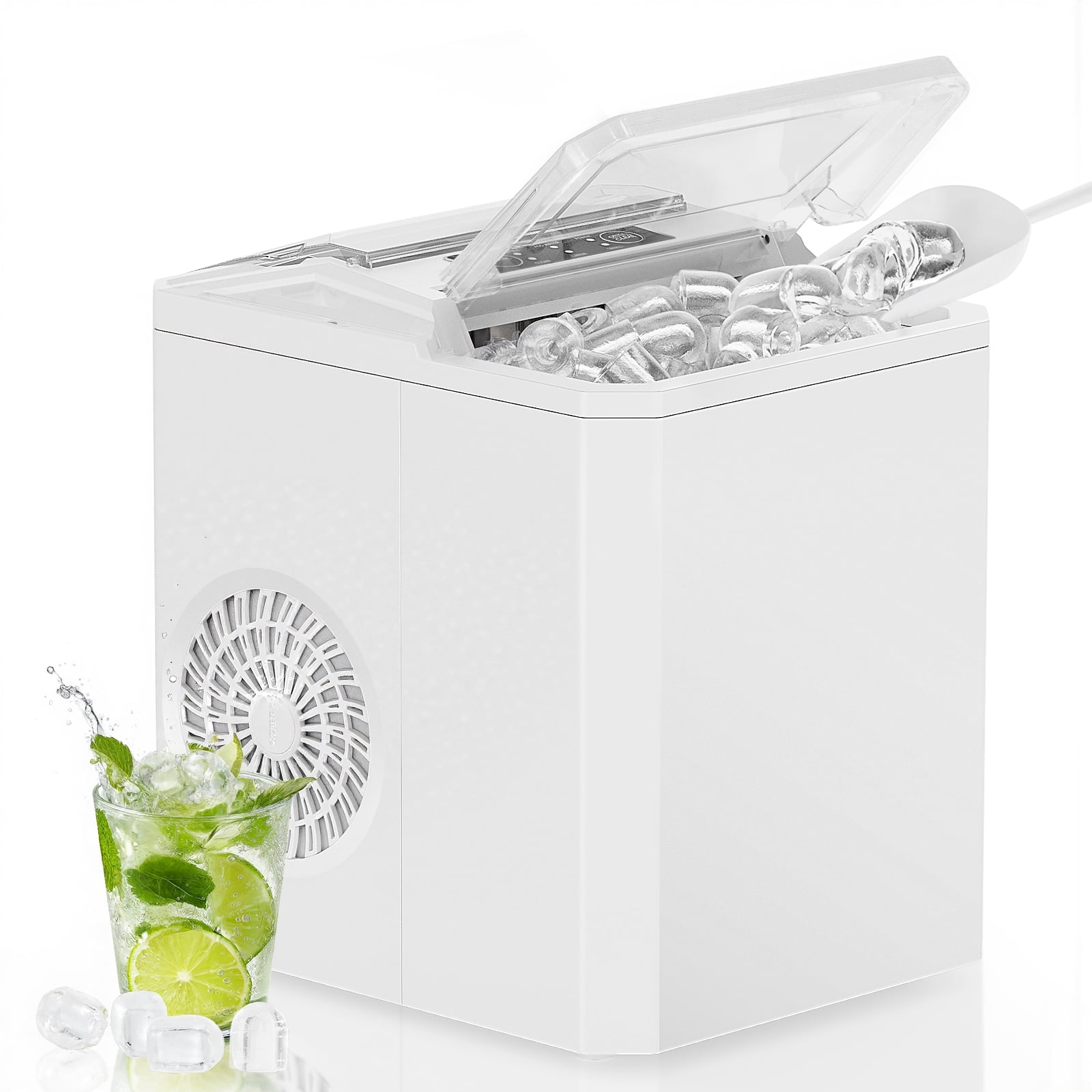 edx Countertop Ice Maker,9 Cubes in 6 Minutes, Self-Cleaning, with Ice Basket & Scoop, 26Lbs/24H,White.
