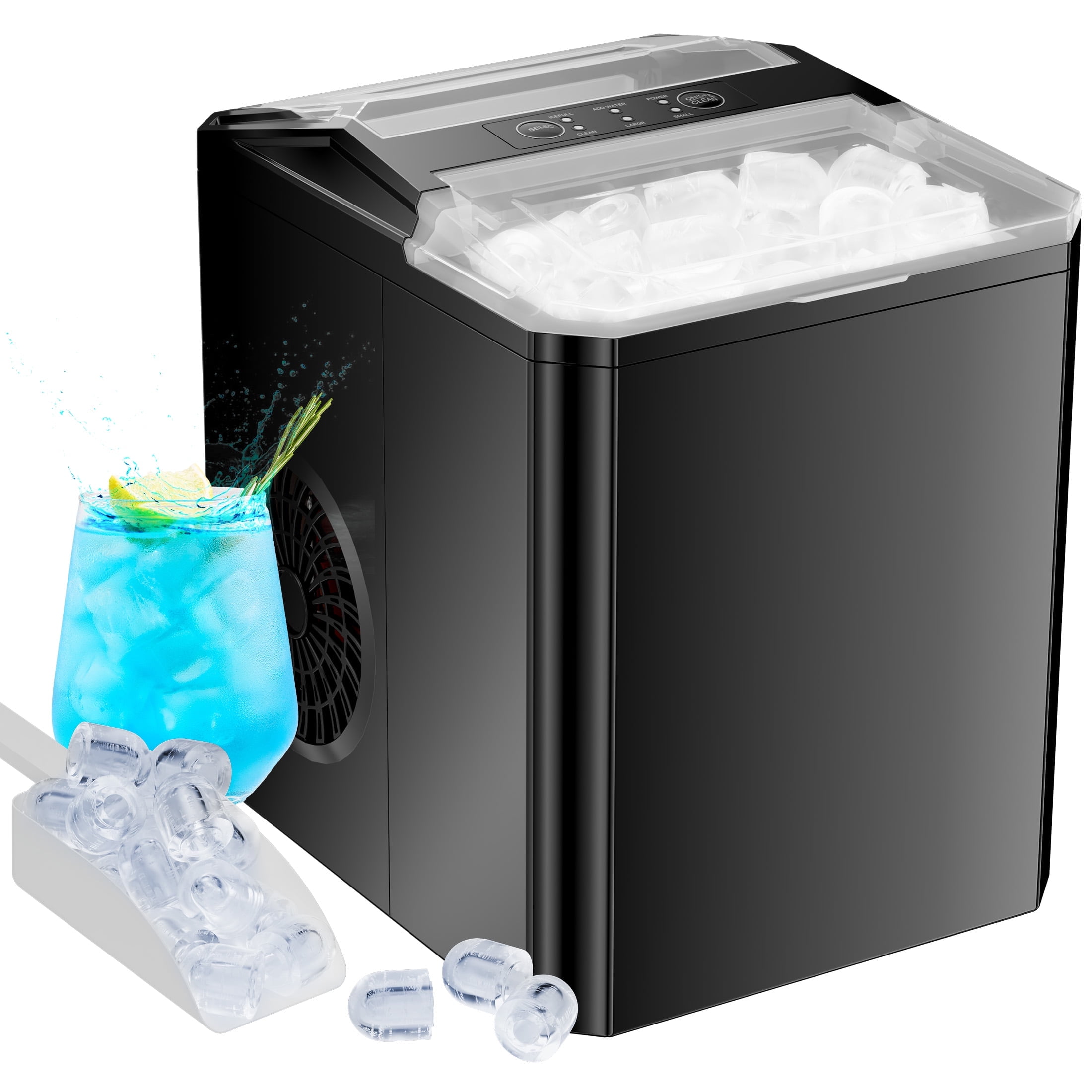 Black Portable Countertop Ice Maker with Self-Cleaning Function