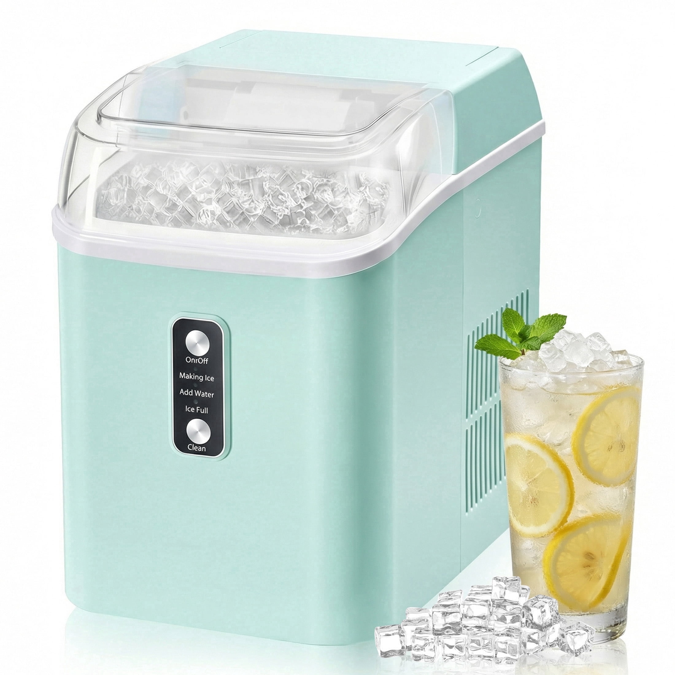 edx Nugget Ice Maker Countertop, 26 lbs/24H , Self-Cleaning Ice Maker , Includes Ice Scoop & 2.65 lbs Removable Basket, Green