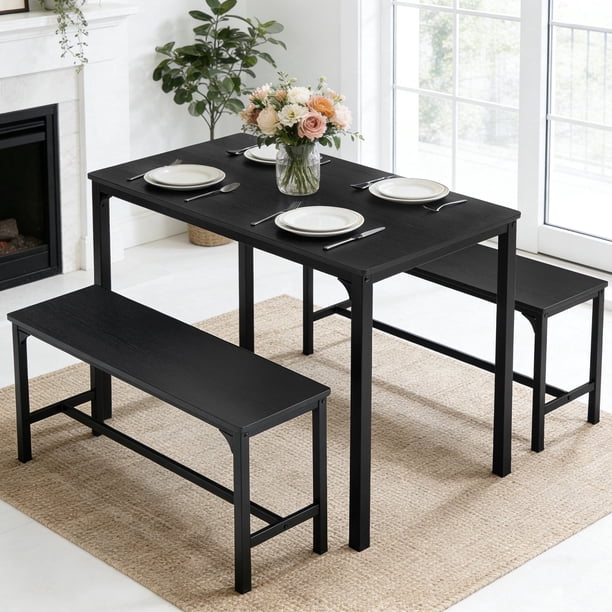 edx Dining Table Set for 4 with 2 Benches, Space-Saving Ideal 4