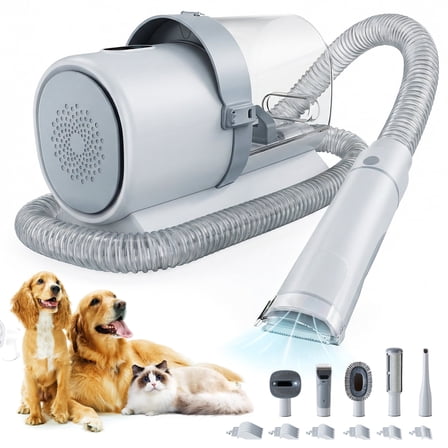 edx Dog Grooming Kit, 2.5L Pet Hair Grooming Vacuum, 5-In-1 Electric Clippers Cleaning Sets For Dog/Cat/Other Animals, Gray