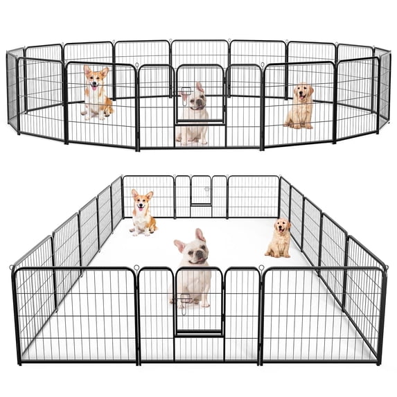 edx Dog Playpen, 16 Panels 24" Heavy Duty Metal Foldable Pet Fence with Doors Indoor Outdoor