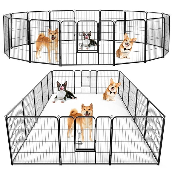 edx Dog Playpen, 16 Panels 32" Foldable Heavy Duty Metal Puppy Exercise Pen with Doors Indoor Outdoor
