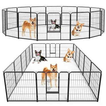 edx Dog Playpen, 16 Panels 32" Foldable Heavy Duty Metal Puppy Exercise Pen with Doors Indoor Outdoor