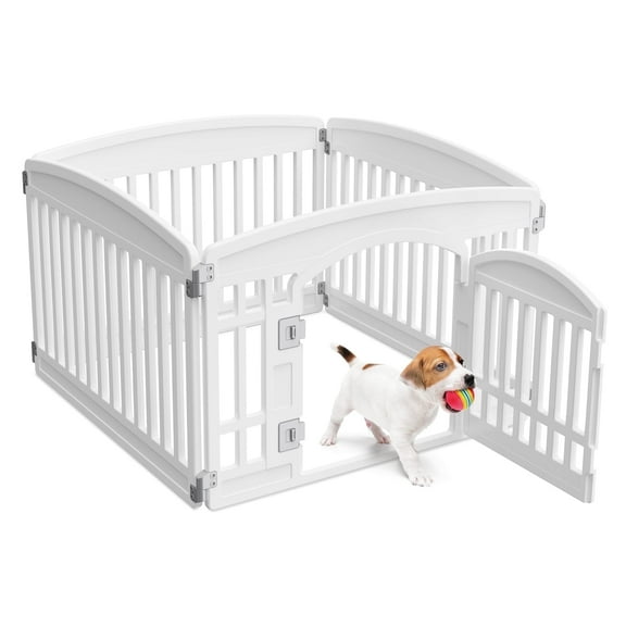 edx Dog Playpen, 4-Panel 24" Foldable Pet Pen with Door, Indoor/Outdoor Puppy Pen, Customizable, White
