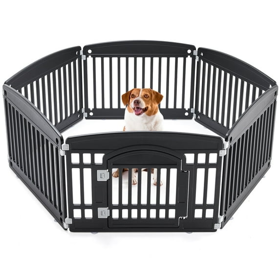 edx Dog Playpen, 6-Panel 24" Foldable Pet Playpen with Door, Indoor/Outdoor Puppy Pen, Foldable, Customizable, Black