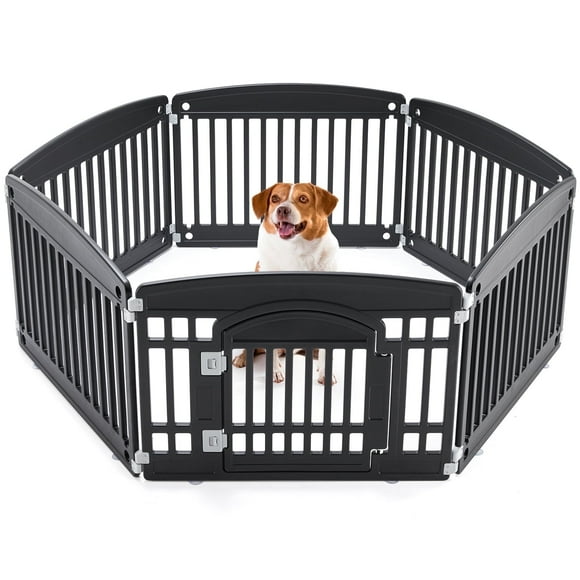 edx Dog Playpen, 6-Panel 24" Foldable Pet Playpen with Door, Indoor/Outdoor Puppy Pen, Foldable, Customizable, Black