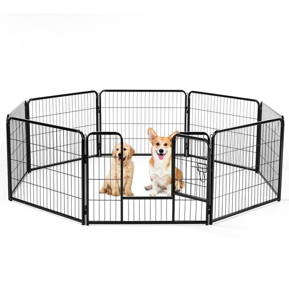 edx Dog Playpen, 8 Panels 24" Foldable Heavy Duty Metal Pet Fence with Doors Indoor Outdoor