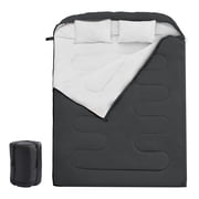 edx Double Sleeping Bag for Adults with 2 Pillows, Queen Size Waterproof Sleeping Bag 2 in 1 Design, Lightweight for Camping Travel, Black