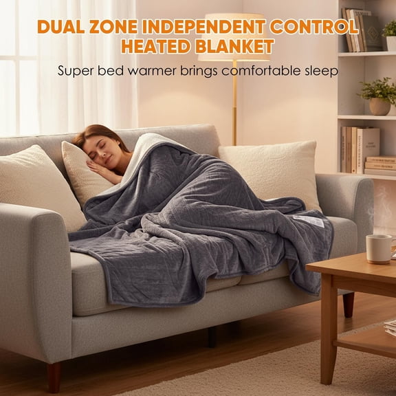 edx Electric Heated Blanket, Dual Zone Control, 10 Heat Settings, Auto-Off, Flannel Sherpa Fabric