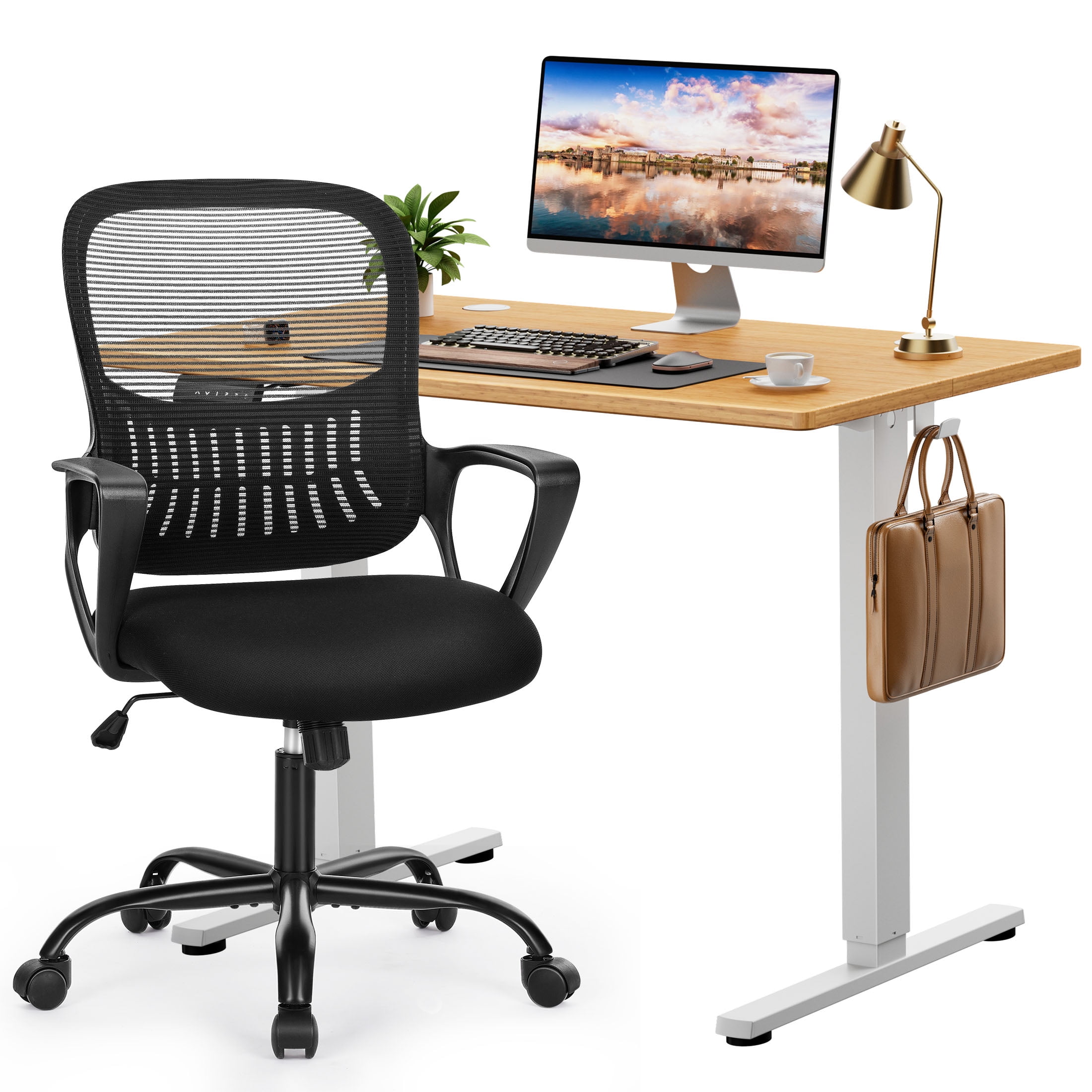 edx Electric Standing Desk & Computer Office Chair Set, 40 x 24 Inches Height Adjustable Desk & Desk Chair, Ergonomic Stand up Desk with Memory Preset for Home Office
