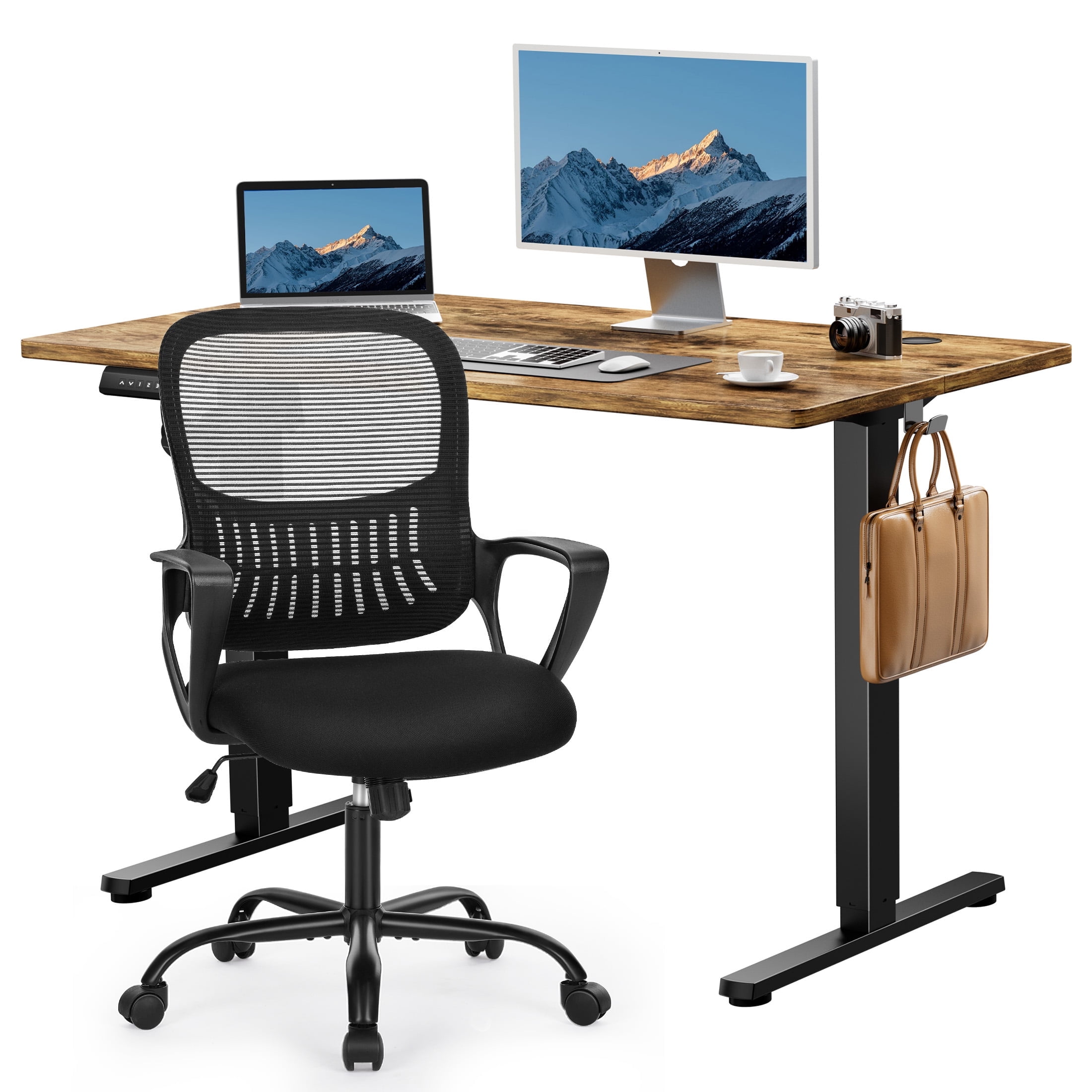 edx Electric Standing Desk & Computer Office Chair Set, 48 x 24 Inches Height Adjustable Desk & Desk Chair, Ergonomic Stand up Desk with Memory Preset for Home Office