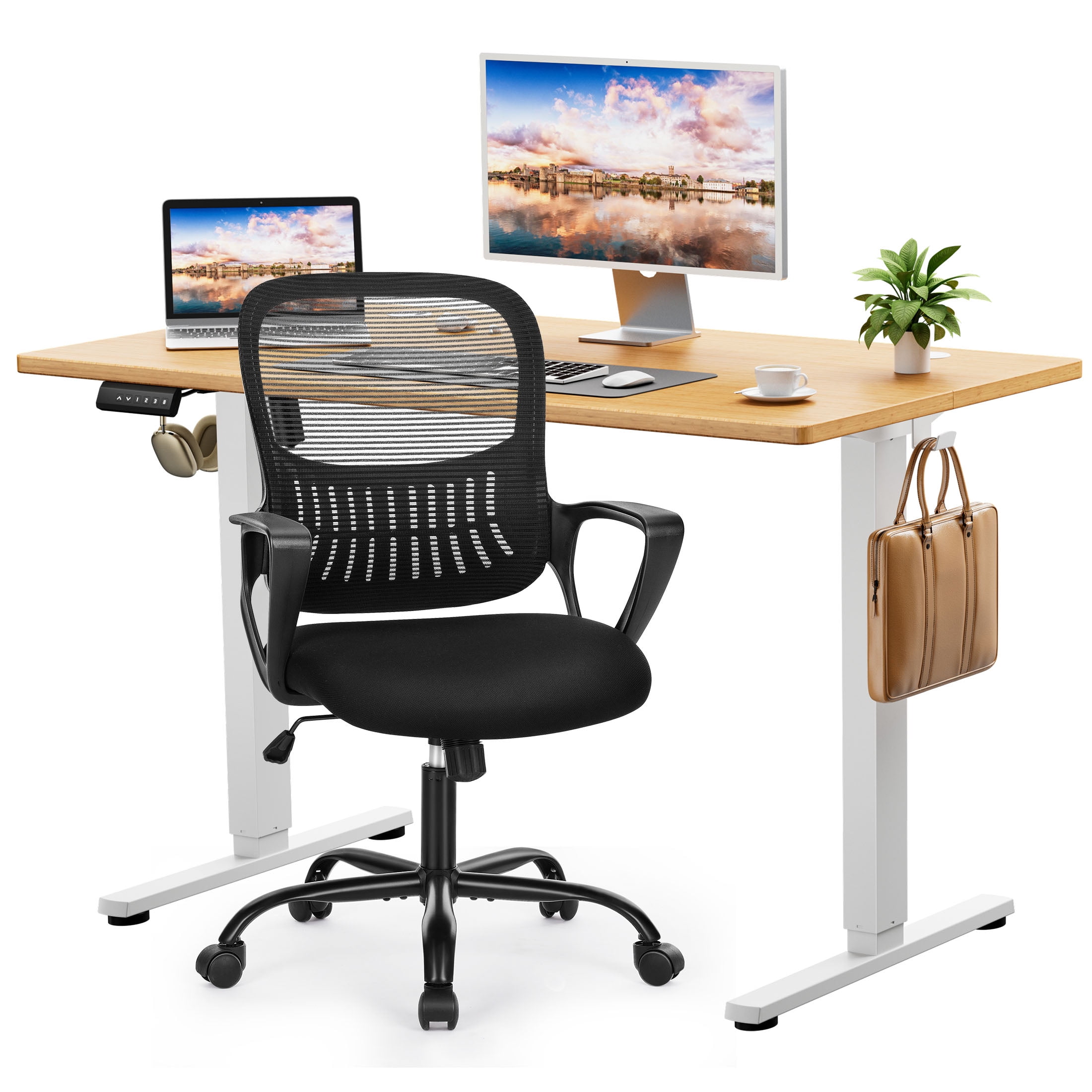 edx Electric Standing Desk & Computer Office Chair Set, 48 x 24 Inches Height Adjustable Desk & Desk Chair, Ergonomic Stand up Desk with Memory Preset for Home Office