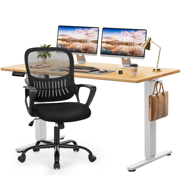edx Electric Standing Desk & Computer Office Chair Set, 55 x 24 Inches Height Adjustable Desk & Desk Chair, Ergonomic Stand up Desk with Memory Preset for Home Office