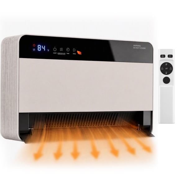 edx Electric Wall Heater, 1500W Wall Mounted Space Heater with Thermostat, 60° Oscillation, Remote Control & Touch Screen, for Indoor Use, Gray