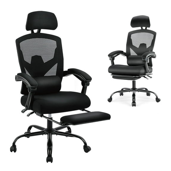 JOINSUN Ergonomic High Back Office Chair with Reclining & Lumbar Support, Swivel, Headrest, Footrest, Padded Arms, Black