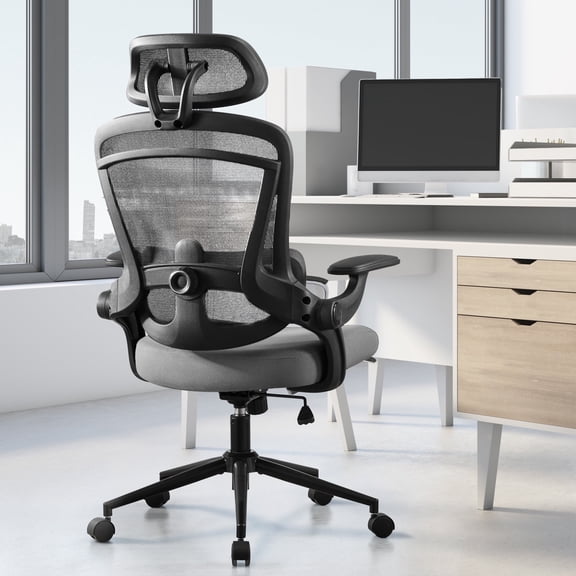 edx Ergonomic Office Chair, High Back Rolling Task Chair with Flip up Arms, 275lb, Grey