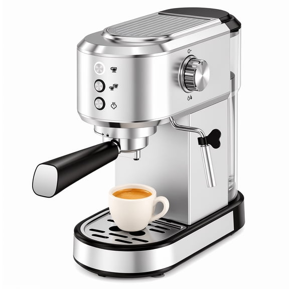 edx Espresso Coffee Machines, 20 Bar, Espresso Maker, Steam Wand, Stainless Steel, Home Office, Silver