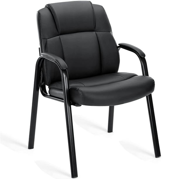 Classic Black PU Leather Reception Chair with Padded Arms and Metal Legs Comfortable Office Guest Chair for Conference Rooms