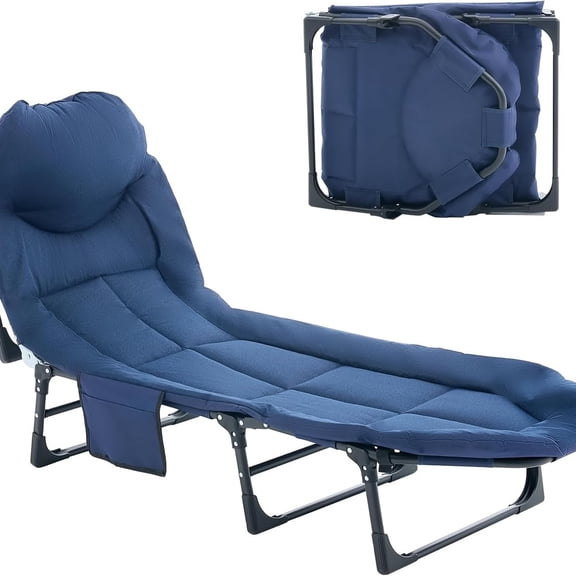 edx Folding Camping Cot for Adults with Built-in Headrest and Mattress, Portable Sleeping Bed Cot, 71" Heavy Duty Cot Bed for Camping, Office, Blue