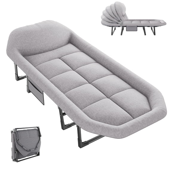 edx Folding Camping Cot for Adults with Built-in Headrest and Mattress, Portable Sleeping Bed Cot, 71" Heavy Duty Cot Bed for Camping, Office, Gray