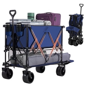 edx Large Capacity Folding Double Decker Wagon with Brakes, 54" Extra Long Extended Wagon, Equipped with 7" All-Terrain Big Wheels for Camping, Sports, Beach