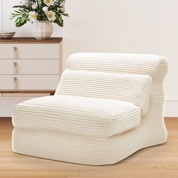 edx 3-in-1 Convertible Bean Bag Chair Bed, Multi-functional Floor Sofa with Back Support, Portable Lazy Lounger & Sleeper, High-Density Foam Gaming Chair for Adults, No Assembly, White