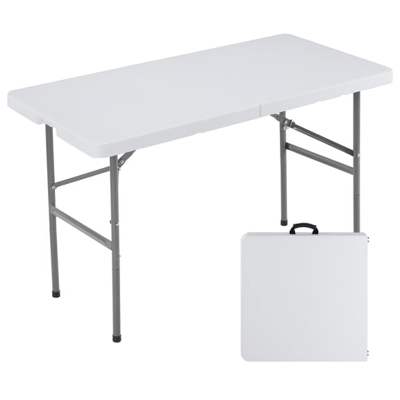 edx 4FT Folding Table, Outdoor Indoor Heavy Duty Portable with Carrying Handle for Camping, White,23.62"W x 48.03"D x 29.13"H