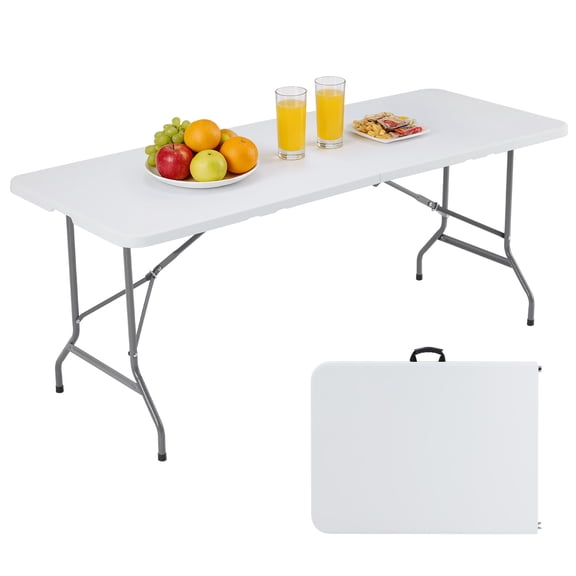 edx Folding Table, Outdoor Indoor Heavy Duty Portable with Carrying Handle for Camping, White,27.56"W x 70.89"D x 29.32"H