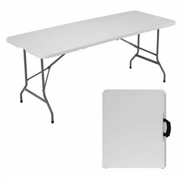 edx Folding Table, Outdoor Indoor Heavy Duty Portable with Carrying Handle for Camping, White,27.56"W x 70.89"D x 29.32"H