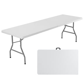 edx 8FT Folding Table, Outdoor Indoor Heavy Duty Portable with Carrying Handle for Camping, White,29.92"W x 94.49"D x 29.13"H