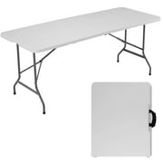 edx Folding Table, Outdoor Indoor Heavy Duty Portable with Carrying Handle for Camping, White,27.56"W x 70.89"D x 29.32"H