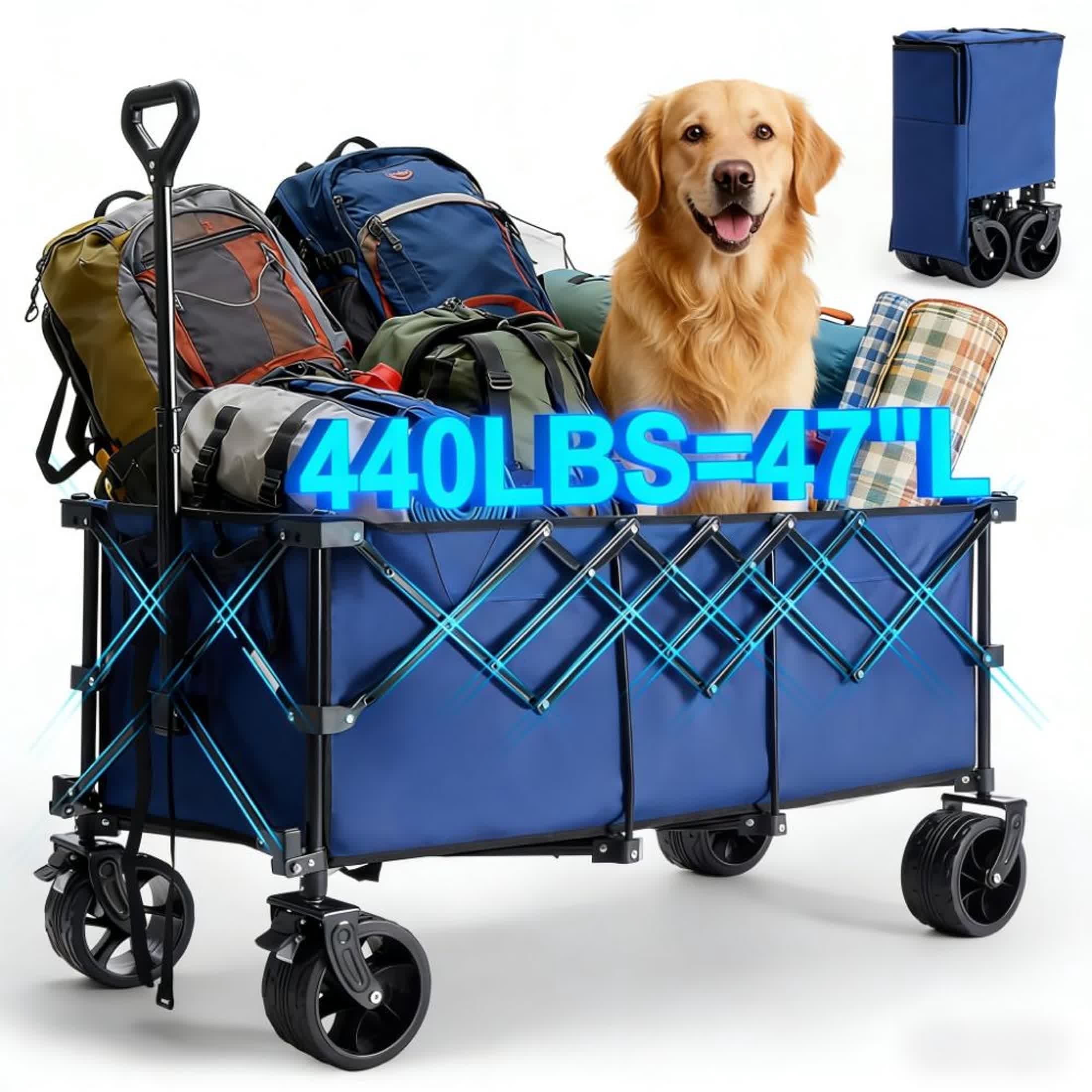 edx 440lbs Collapsible Folding Wagon, Large Capacity Wagon with Heavy ...