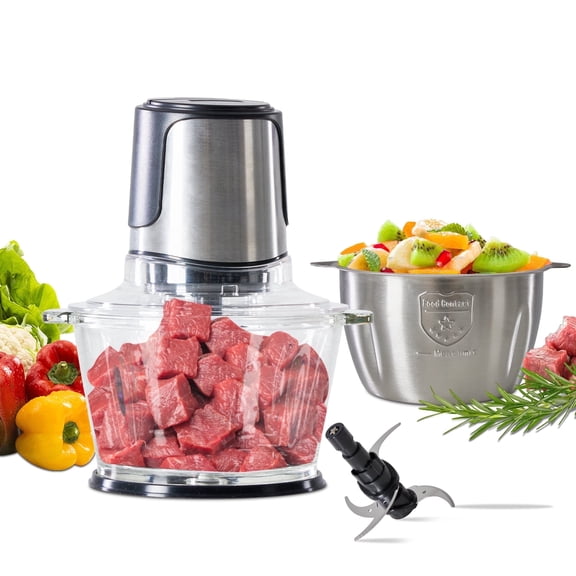 EDX 450W Electric Meat Grinder & Food Chopper, 2L Dual 8-Cup Bowls, 2-Speed Stainless Steel Processor
