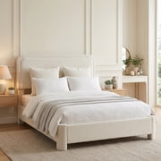 edx Full Upholstered Platform Bed Frame, 2‑Height Adjustable Teddy Fleece Headboard, Wooden Slats Support, No Box Spring Needed, Beige