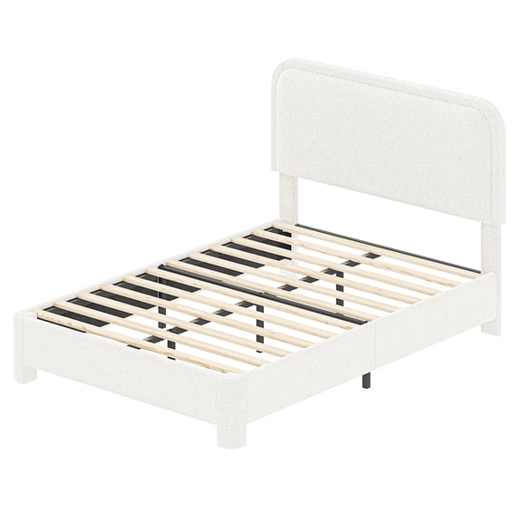 edx Full Size Platform Bed Frame with 2-Height Adjustable Teddy Fleece Upholstered Headboard and Wooden Slats Support, No Box Spring Needed, Easy Assembly, Modern Bedroom Furniture, Beige